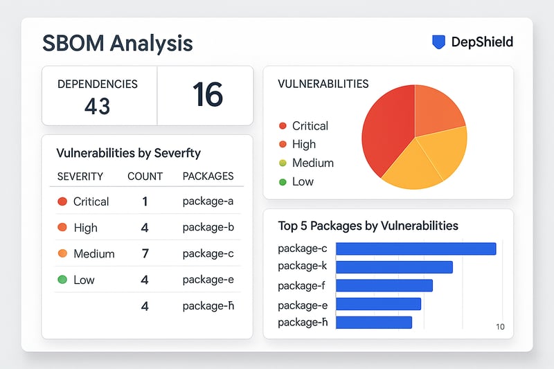 SBOM analysis dashboard by DepShield SBOM analysis dashboard by DepShield